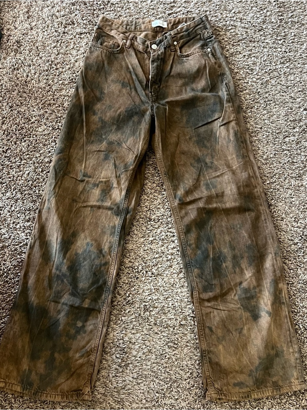 Zara Brown Tie-Dye Wide Leg Jeans